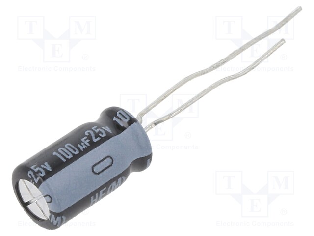 Capacitor: electrolytic; THT; 100uF; 25VDC; Ø6.3x11mm; Pitch: 2.5mm