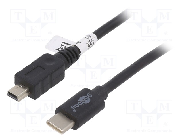 Cable; USB 3.1; USB B mini plug,USB C plug; 0.5m; black; 0.48Gbps