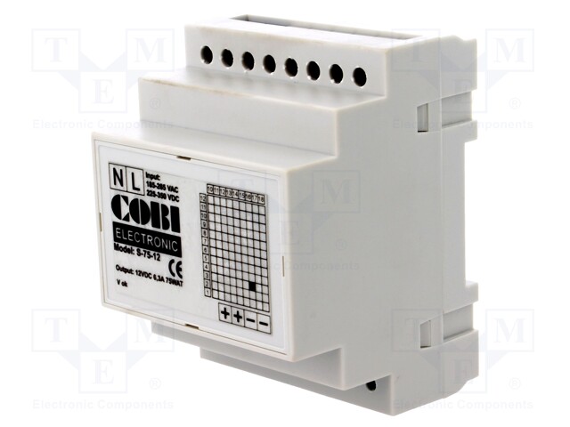 Power supply: switched-mode; 75W; 12VDC; 6.25A; 85÷265VAC; IP20