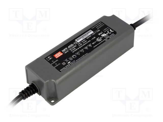 Power supply: switched-mode; LED; 40.08W; 7.2÷12VDC; 3.34A; IP67