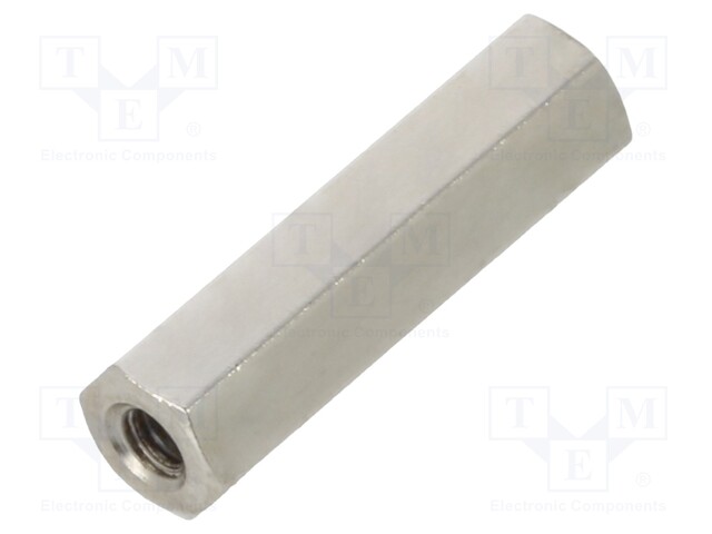 Screwed spacer sleeve; Int.thread: M2; 15mm; hexagonal; brass