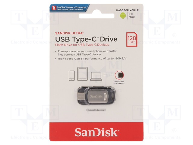 Pendrive; USB 3.1; 128GB; 130MB/s; USB C; ULTRA