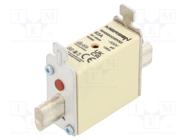 Fuse: fuse; gG; 63A; 500VAC; 250VDC; ceramic,industrial; NH000