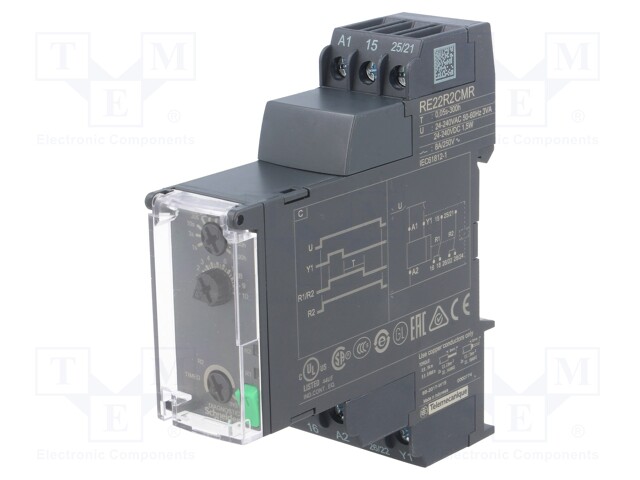 Timer; 0,05s÷300h; DPDT; 250VAC/8A; 24÷240VAC; 24÷240VDC; DIN; IP20