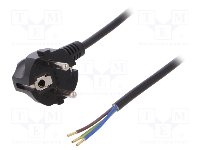 Cable; SCHUKO plug,CEE 7/7 (E/F) plug angled,wires; 10m; black