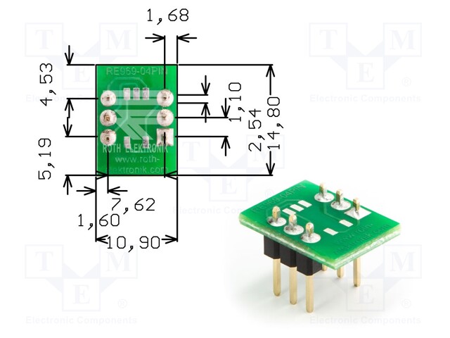 IC Adapter, PCB, 5-SOP, 7.62 mm Row Pitch, 2.54 mm Spacing