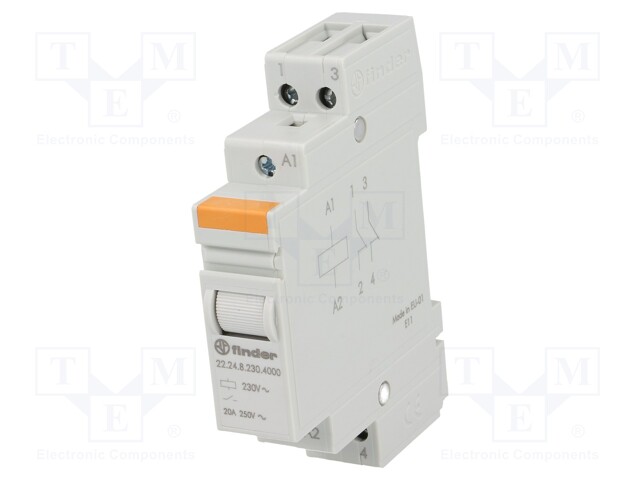 Relay: installation; monostable; NC x2; Ucoil: 230VAC; 20A; IP20