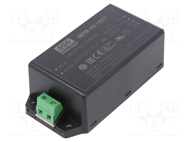 Power supply: switched-mode; modular; 85W; 15VDC; 109x52x33.5mm