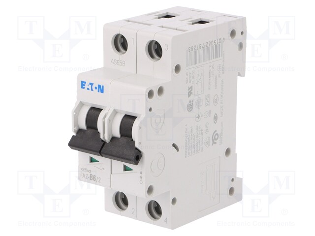 Circuit breaker; 230/400VAC; Inom: 6A; Poles: 2; DIN; Charact: B