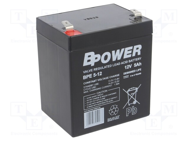 Re-battery: acid-lead; 12V; 5Ah; AGM; maintenance-free