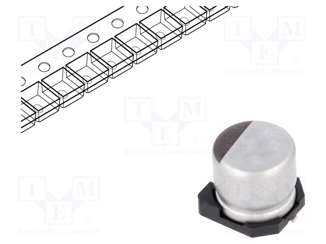 SMD Aluminium Electrolytic Capacitor, Radial Can - SMD, 22 µF, 35 V, UD Series, 1000 hours @ 105°C