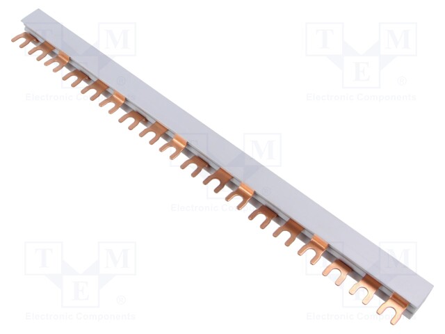 Busbar; 10mm2; Poles: 3; Urated: 400V; 63A; fork; No.of mod: 18; PVC