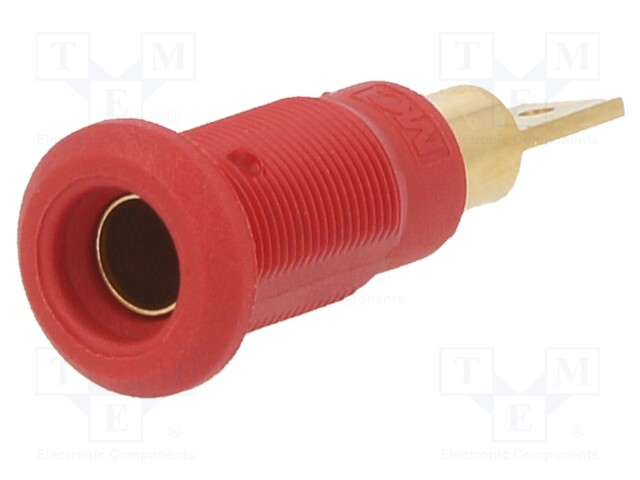 Socket; 4mm banana; 25A; red; gold-plated; Overall len: 30mm