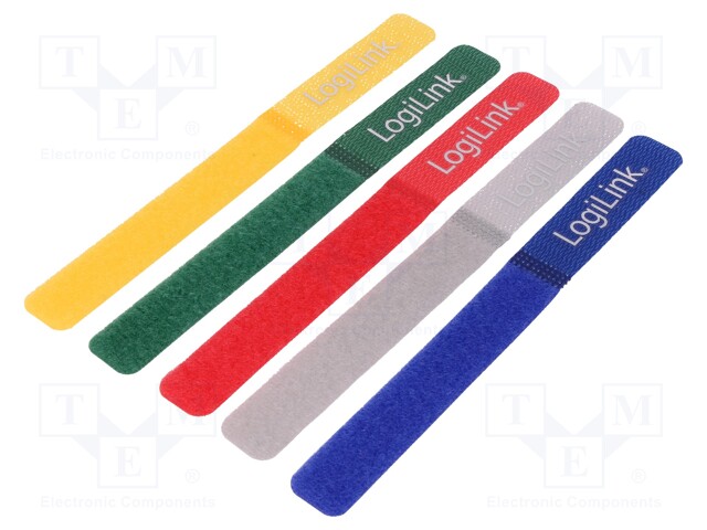 Velcro tie; L: 180mm; W: 20mm; red,blue,grey,green,yellow; Pcs: 5