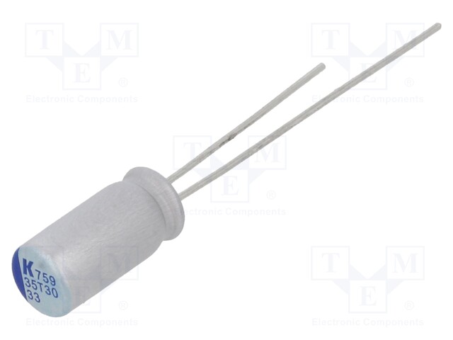 Polymer Aluminium Electrolytic Capacitor, 33 µF, 35 V, Radial Leaded, A759 Series, 0.075 ohm