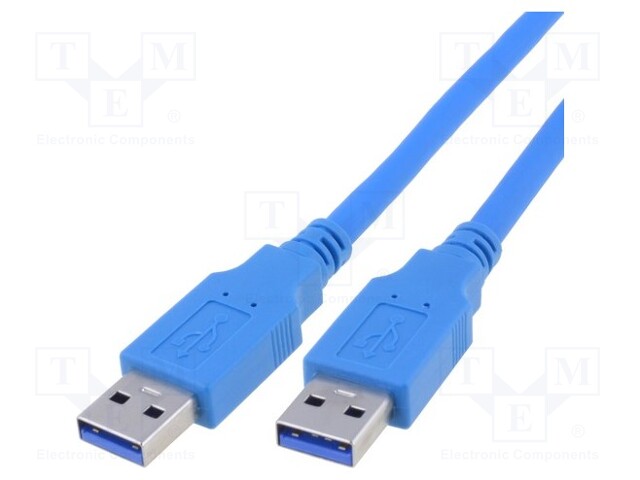 Cable; USB 3.0; USB A plug,both sides; nickel plated; 1.5m; blue