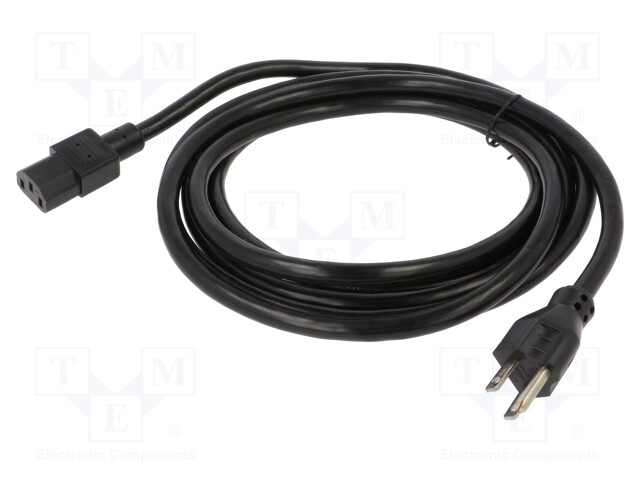 Cable; IEC C13 female,NEMA 5-15 (B) plug; PVC; 3m; black; 3x14AWG