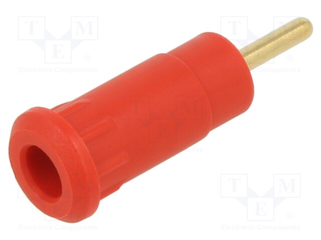 Socket; 2mm banana; 10A; 29mm; red; soldered,on panel; insulated