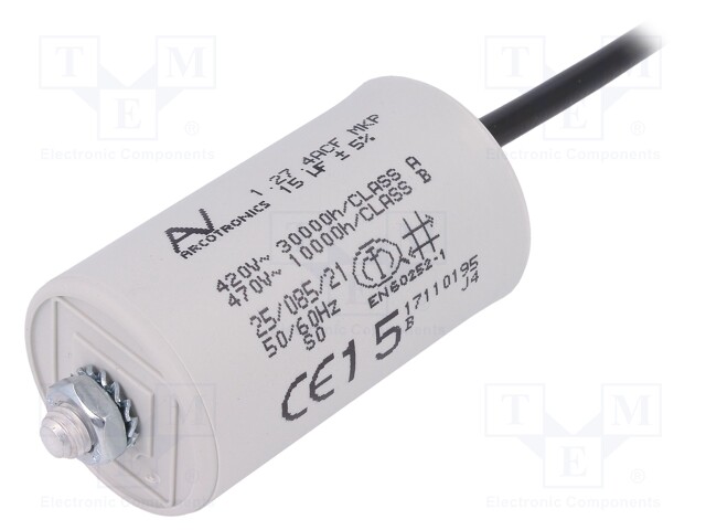 Capacitor: motors, run; 15uF; 470VAC; Ø40x73.5mm; -25÷85°C; ±5%