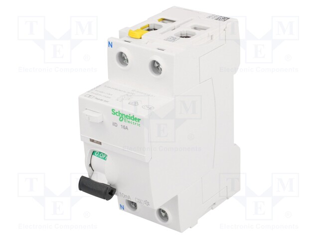 RCD breaker; Inom: 16A; Ires: 10mA; Poles: 2; 400V; Mounting: DIN