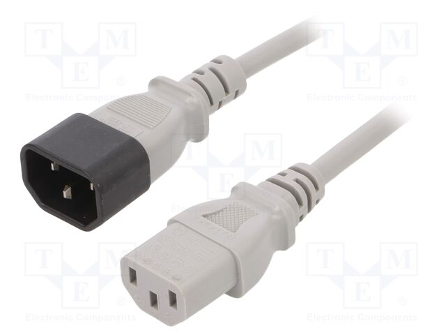 Cable; 3x1mm2; IEC C13 female,IEC C14 male; PVC; 3m; grey; 10A