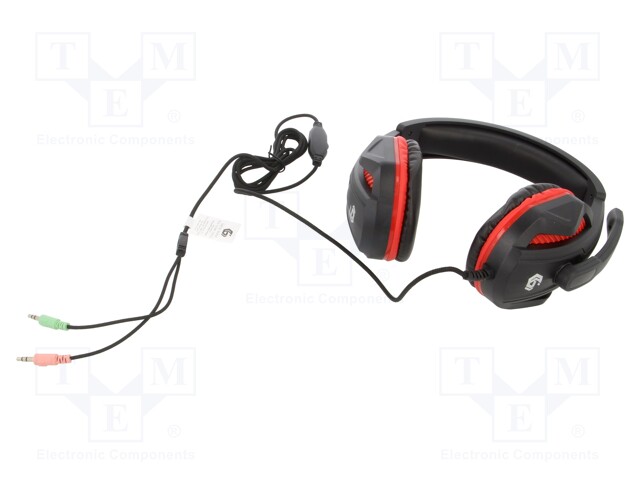 Headphones with microphone; black,red; Jack 3,5mm; headphones