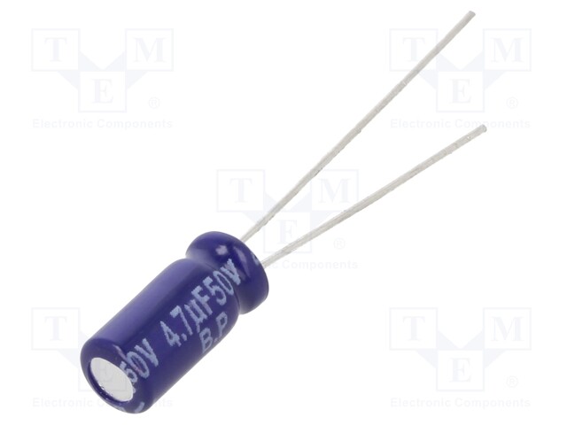 Capacitor: electrolytic; bipolar; THT; 4.7uF; 50VDC; Ø5x11mm; ±20%