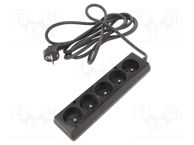 Extension lead; Sockets: 5; black; 3x1,5mm2; 3m; 16A