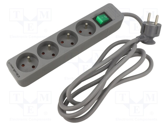 Extension lead; Sockets: 4; grey; 3x1,5mm2; 1.8m; 16A