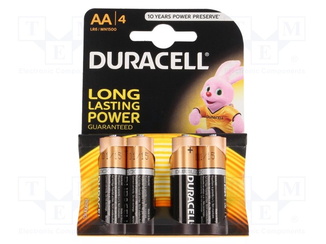 Battery: alkaline; 1.5V; AA; Basic; Batt.no: 4; non-rechargeable