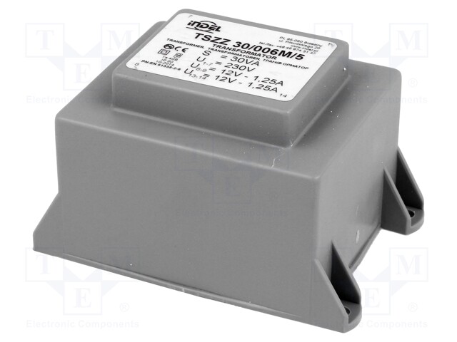 Transformer: encapsulated; 30VA; 230VAC; 12V; 12V; 1.25A; 1.25A