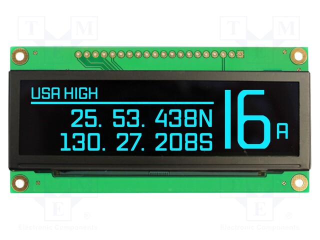 Display: OLED; graphical; 3.12"; 256x64; Dim: 89.2x44x6mm; blue