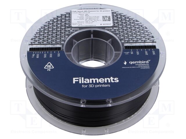 Filament: ABS; 1.75mm; black; 225÷240°C; 1kg; High Speed