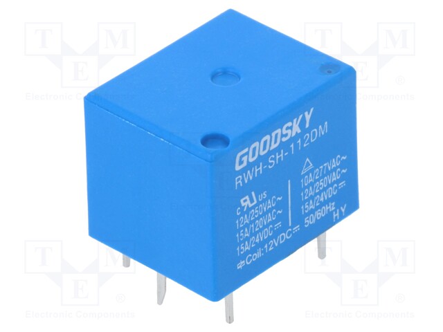 Relay: electromagnetic; SPST-NO; Ucoil: 12VDC; 12A/250VAC; 15A