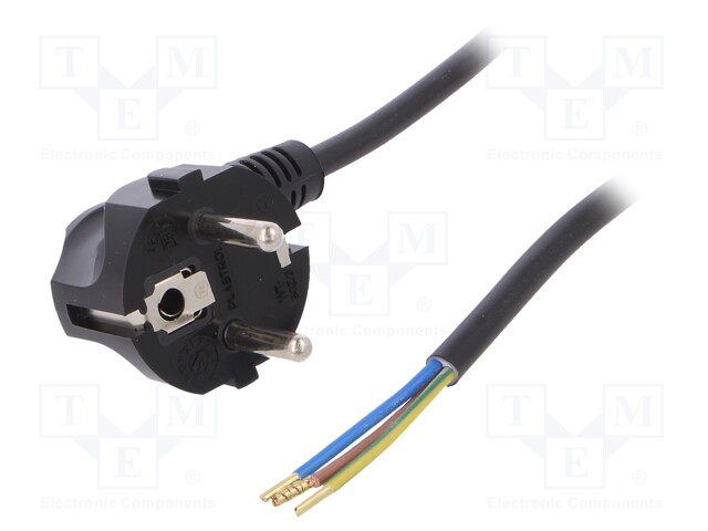 Cable; SCHUKO plug,CEE 7/7 (E/F) plug angled,wires; 1m; black