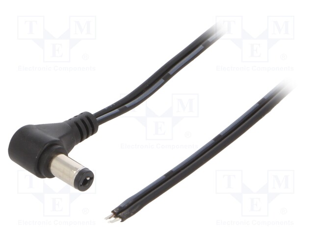 Cable; wires,DC 5,5/2,1 plug; angled; 0.5mm2; black; 1.5m