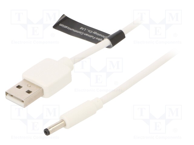 Cable; USB A plug,DC 3,5x1,35 plug; white; 1.5m; Core: Cu