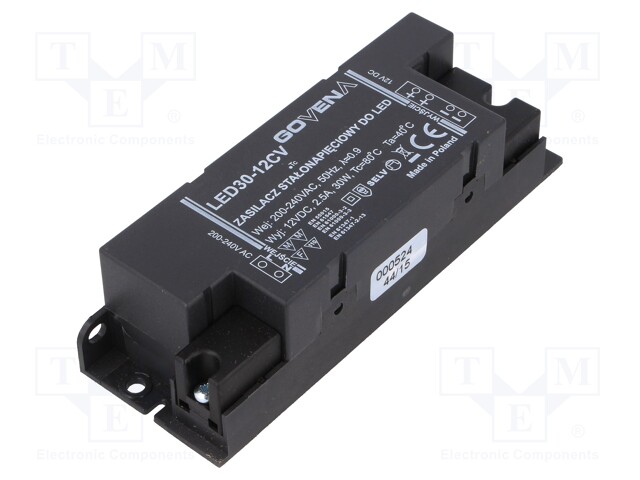 Power supply: switched-mode; LED; 30W; 12VDC; 200÷240VAC; IP20