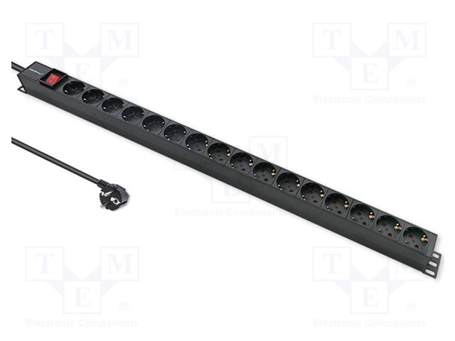 Plug socket strip: protective; Sockets: 16; 250VAC; 16A; black