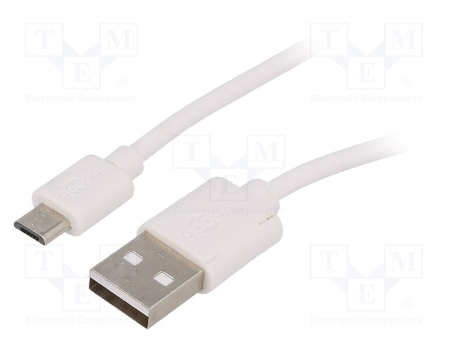 Cable; USB 2.0; USB A plug,USB B micro plug; 1m; white