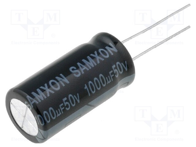 Capacitor: electrolytic; THT; 1000uF; 50VDC; Ø12.5x25mm; Pitch: 5mm