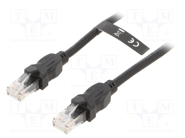 Patch cord; UTP; 6; Cu; PVC; black; 15m; RJ45 plug,both sides; 26AWG