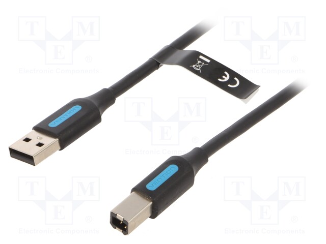 Cable; USB 2.0; USB A plug,USB B plug; nickel plated; 8m; black