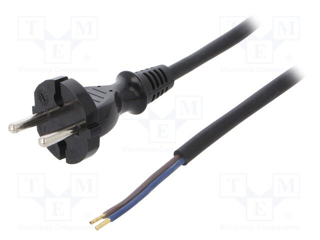 Cable; CEE 7/17 (C) plug,wires; 4m; black; rubber; 2x1mm2; 16A