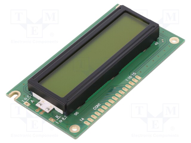 Display: LCD; alphanumeric; STN Positive; 16x2; 84x44x12.7mm; LED