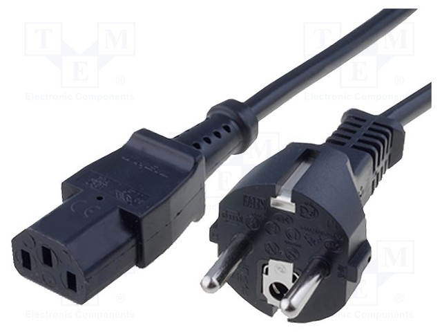 Cable; CEE 7/7 (E/F) plug,IEC C13 female; 5m; black; PVC; 3x1mm2