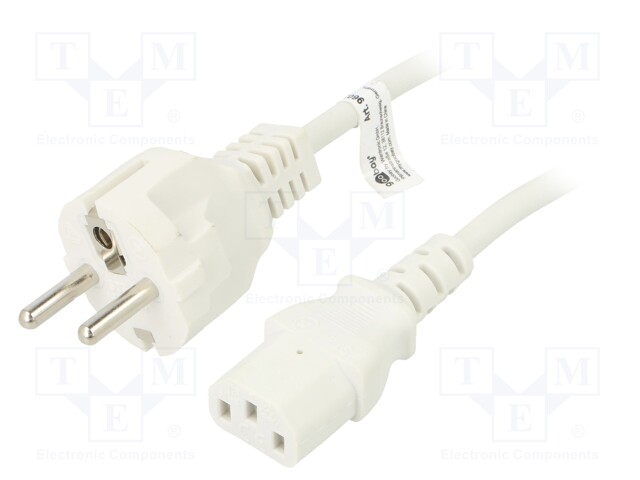 Cable; IEC C13 female,IEC C14 male; PVC; 1.5m; white; 10A; 250V