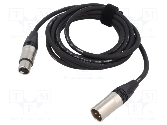 Cable; XLR male 3pin,XLR female 3pin; 12m; black; Øcable: 6mm; PVC