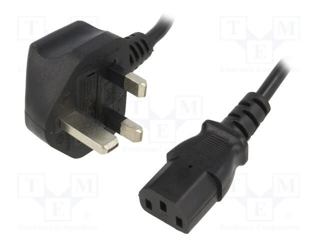 Cable; BS 1363 (G) plug,IEC C13 female; 1.5m; black; PVC; 5A; 250V