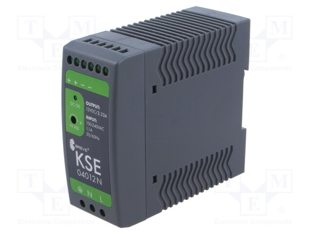 Power supply: switched-mode; for DIN rail; 39.9W; 12VDC; 3.33A